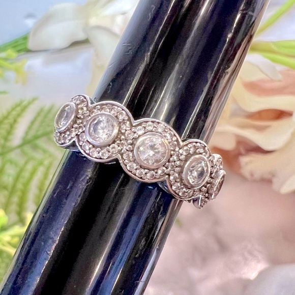 Vintage Designer Ritani Elegant Diamond Halo Band Ring 925 Sterling Silver - Picture 6 of 14